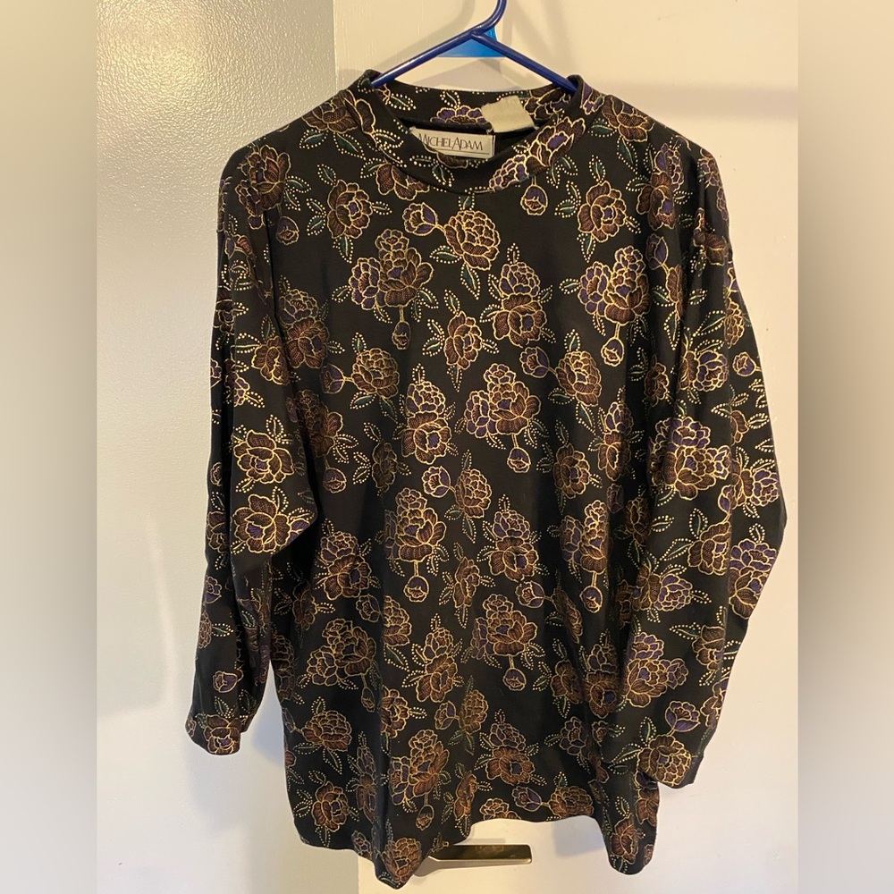Vintage Black Floral Long Sleeve Top